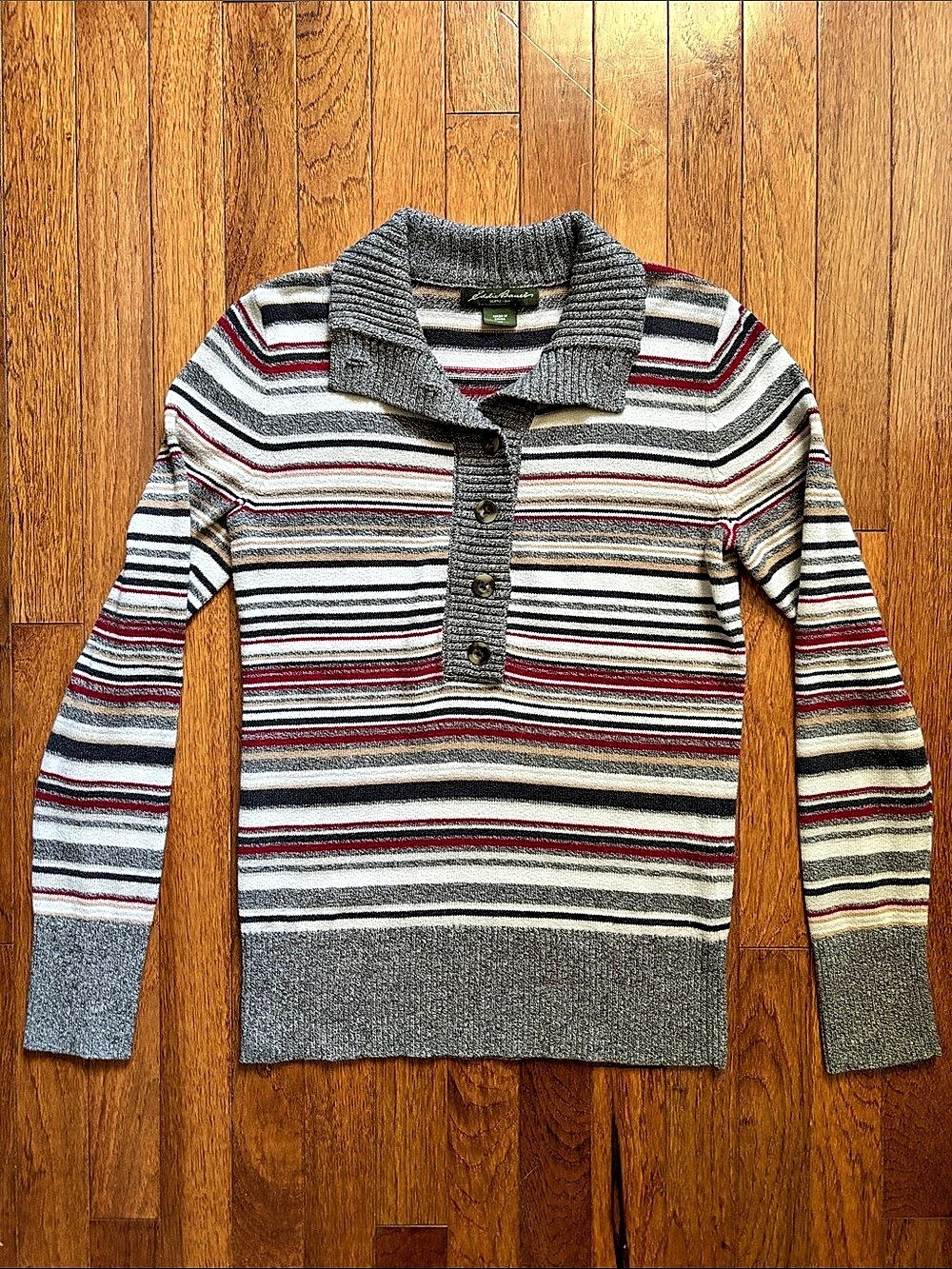Eddie Bauer Striped Pullover Sweater in Gray & White Size XS